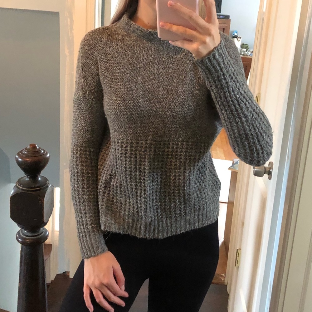 Green Waffle Knit Mock Neck American Eagle Sweater - Picture 2 of 5